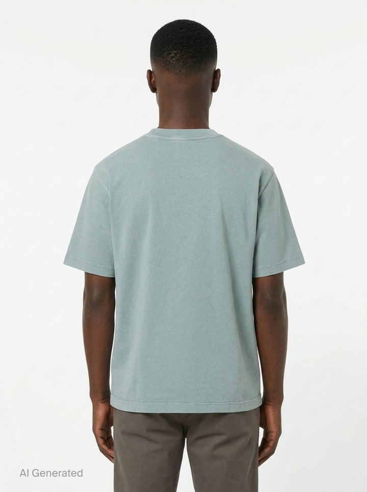 Maison Kitsuné Fox Head Faded Oversize Tee in washed sage green with embroidered fox head motif on the chest - back