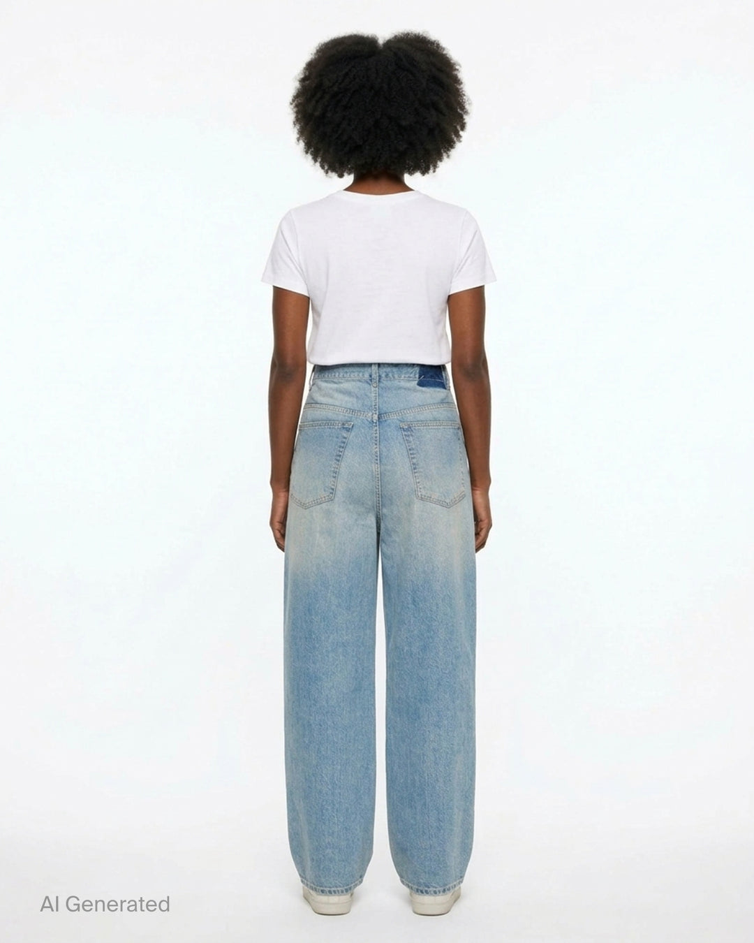 Maison Margiela wrap denim trousers in faded light-blue wash with asymmetric crossover waistband and wide straight leg - back
