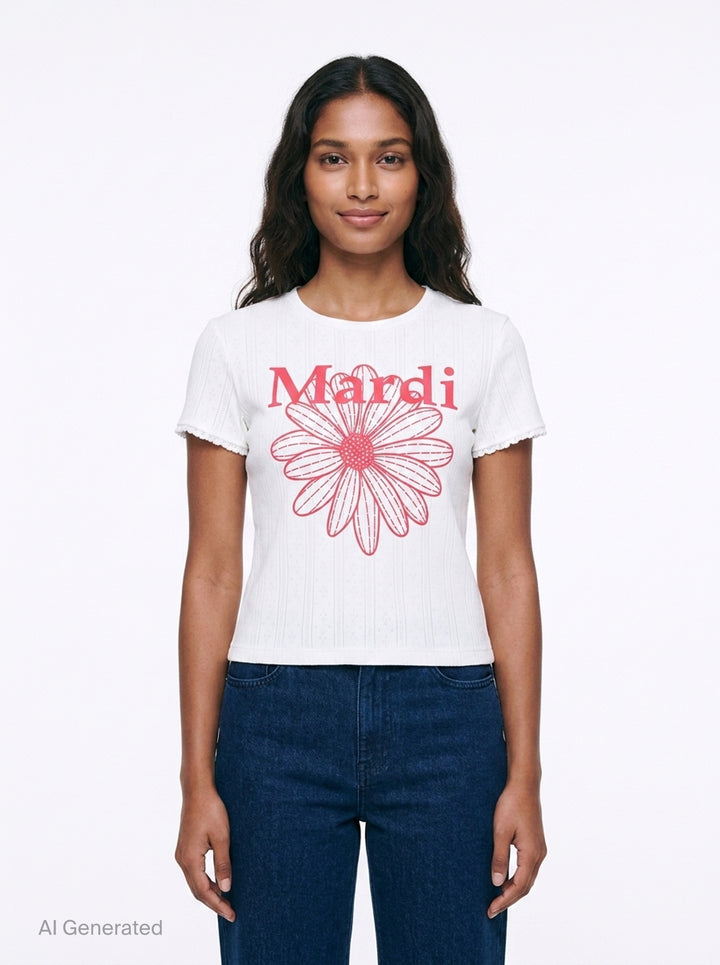 Eyelet Floral Slim Fit Tee | Mardi Mercredi | Club21 - front
