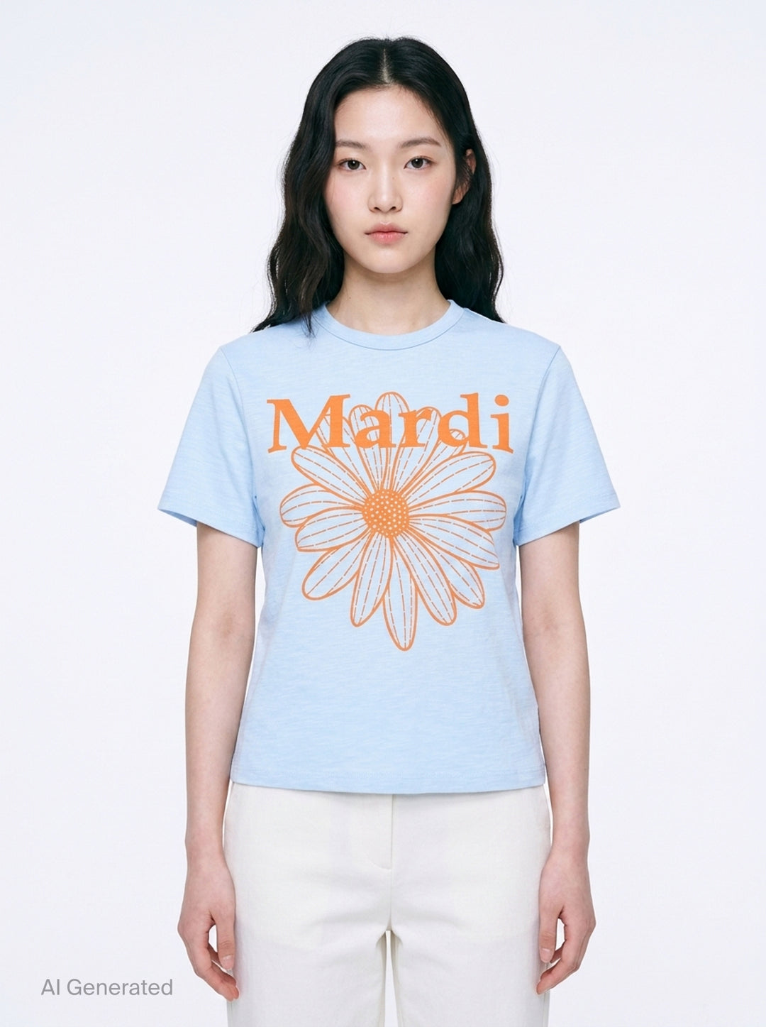 Flower Slim Slub Cotton Tee | Mardi Mercredi | Club21 - front