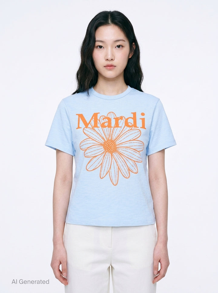 Flower Slim Slub Cotton Tee | Mardi Mercredi | Club21 - front