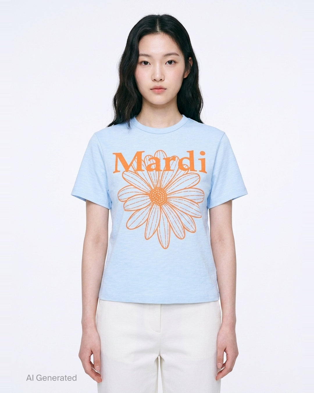 Flower Slim Slub Cotton Tee | Mardi Mercredi | Club21 - front