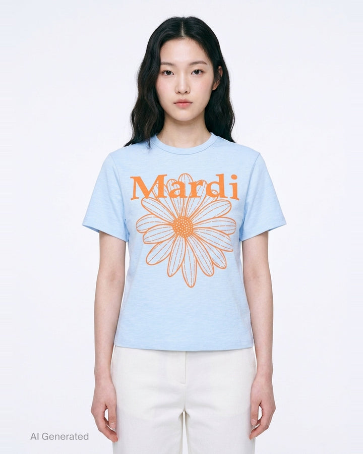 Flower Slim Slub Cotton Tee | Mardi Mercredi | Club21 - front