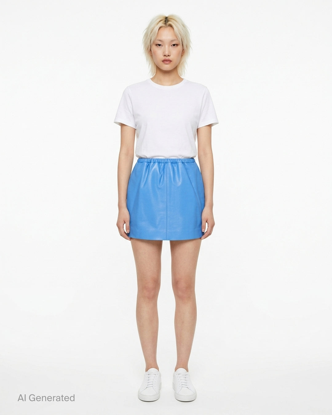 Mardi Mercredi blue lambskin mini skirt with gathered elasticated waistband, shown from the back - front