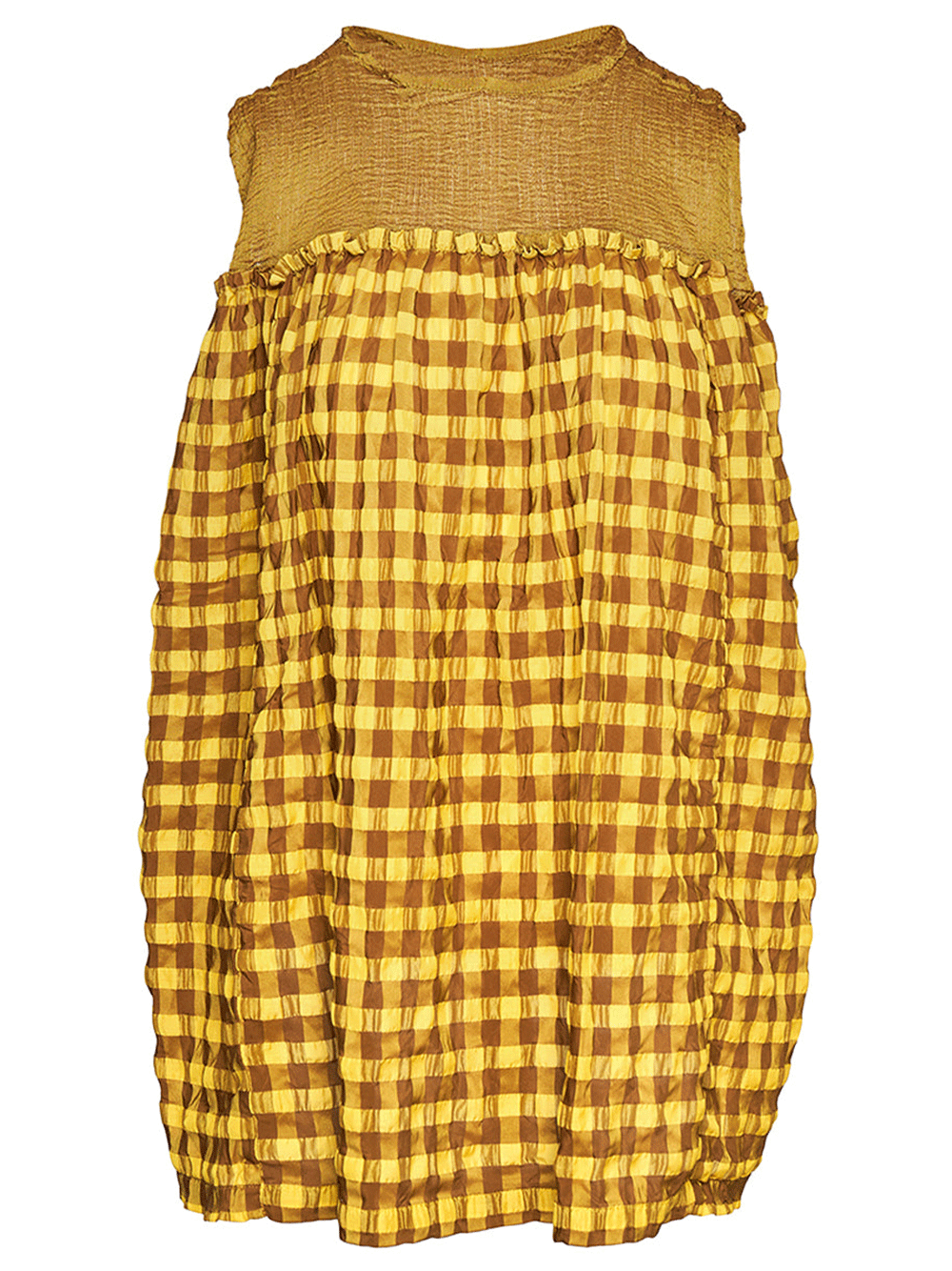 me ISSEY MIYAKE GINGHAM CHECK See Through Top Brown Yellow 1