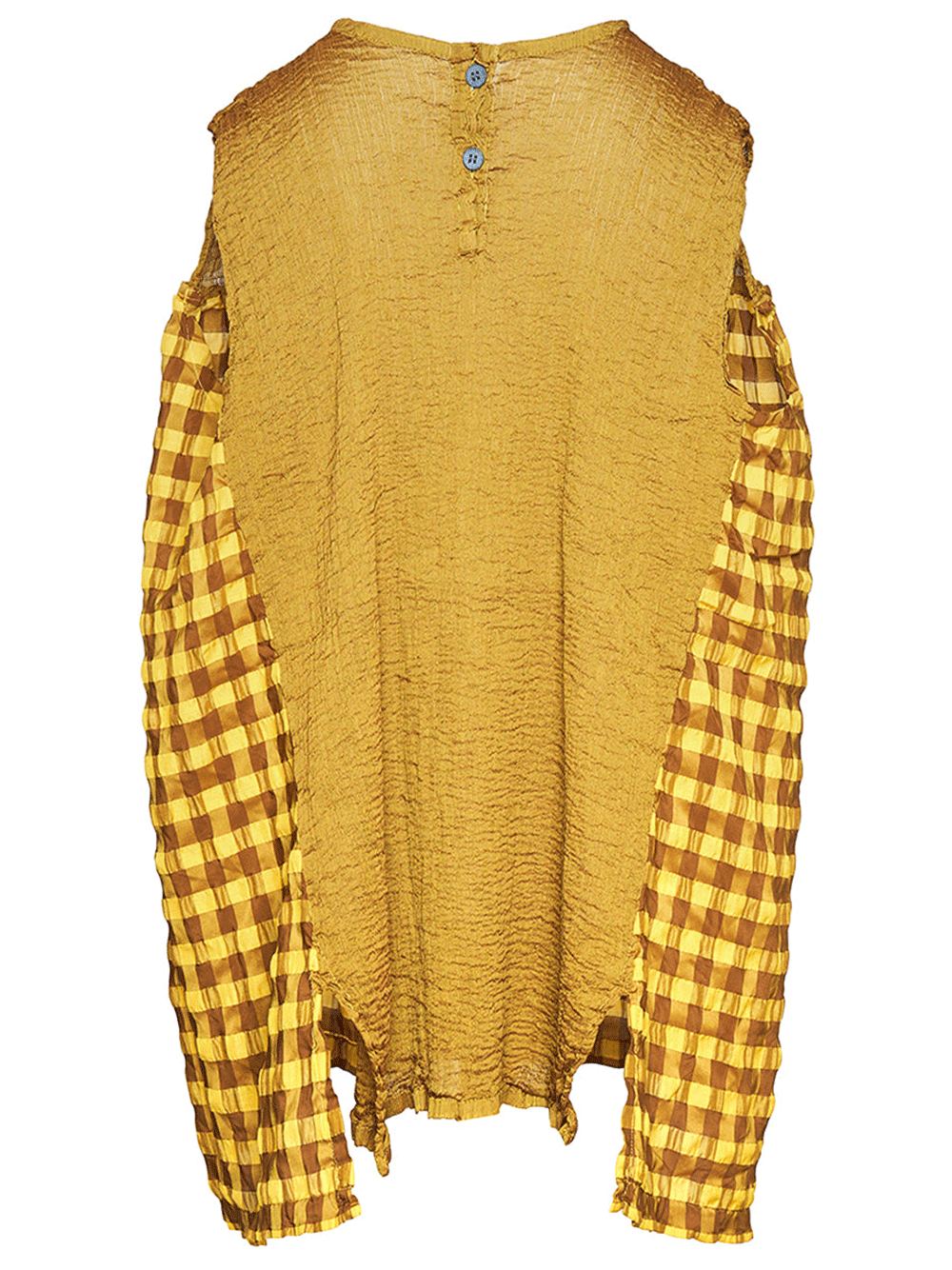 me ISSEY MIYAKE GINGHAM CHECK See Through Top Brown Yellow 