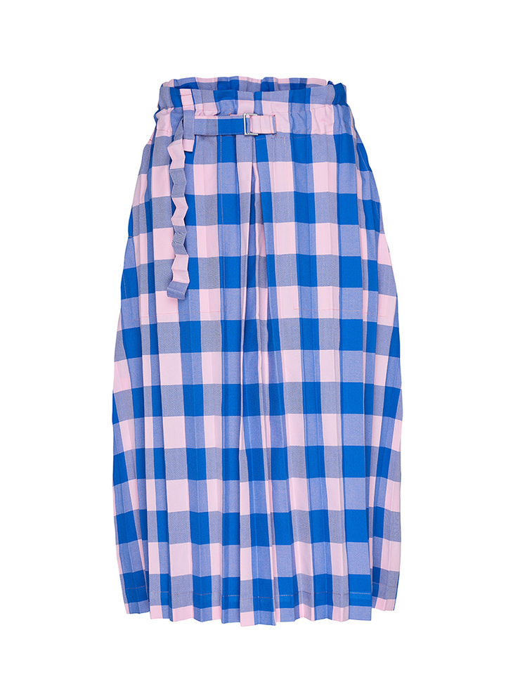 me ISSEY MIYAKE Gingham Check Pleats Skirt Pink Blue 1