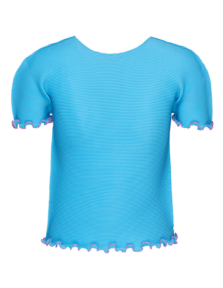 me ISSEY MIYAKE Mellow Stretch Pleats Round Neck Top Aqua Blue 2