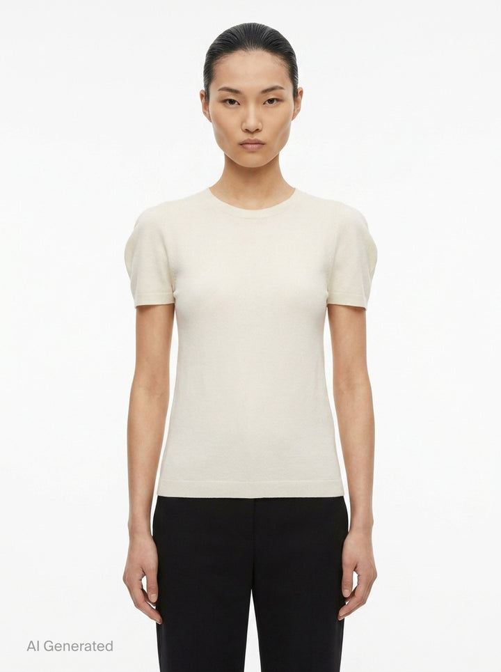 Airy Short Sleeve Round Neck Top | me Issey Miyake | Club21 - front