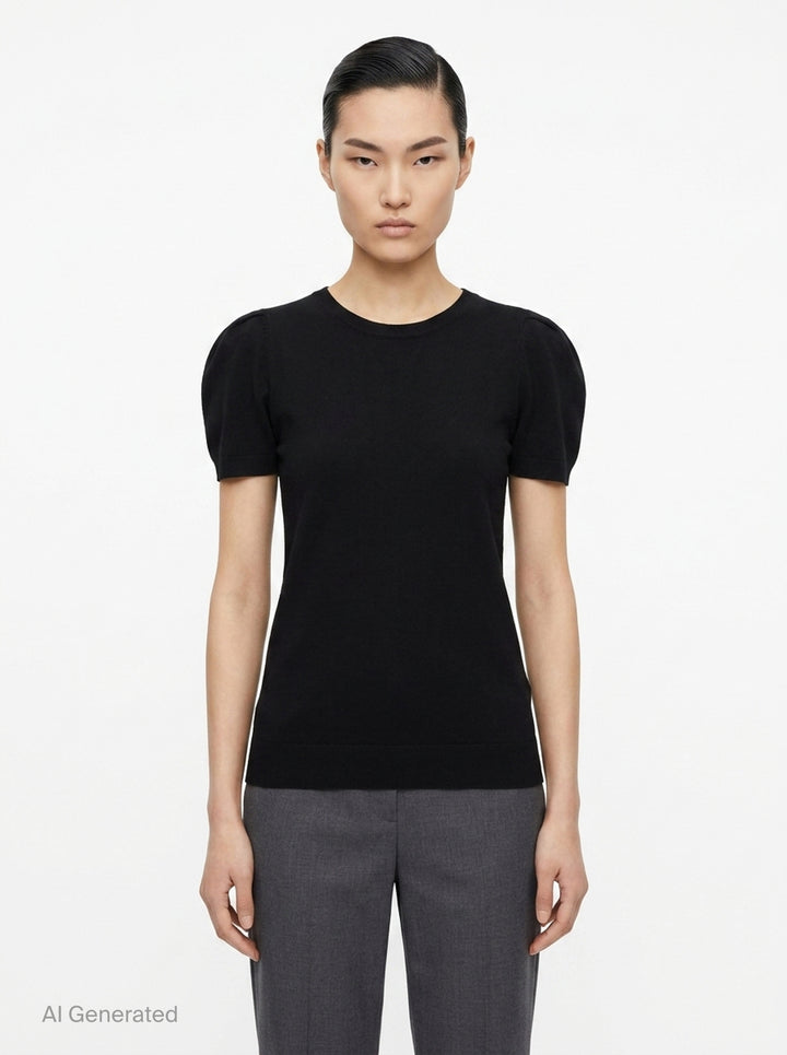 Airy Short Sleeve Round Neck Top | me Issey Miyake | Club21 - front