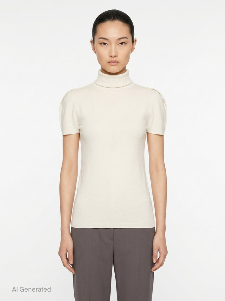 Airy Short Sleeve Turtleneck Top | me Issey Miyake | Club21 - front