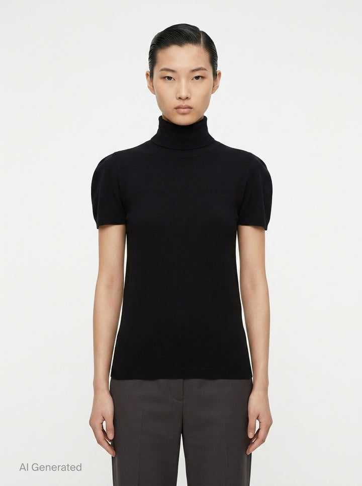 Airy Short Sleeve Turtleneck Top | me Issey Miyake | Club21 - front