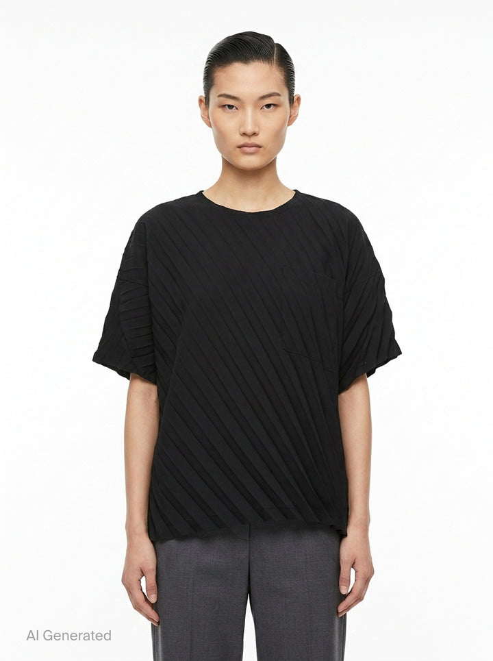 Angle Pleats Short Sleeve Top | me Issey Miyake | Club21 - front