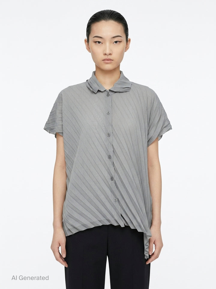 Angle Pleats Short Sleeve Top | me Issey Miyake | Club21 - front