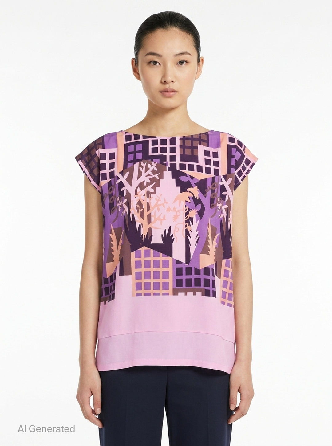 Building Print Cap Sleeve Top | me Issey Miyake | Club21 - front