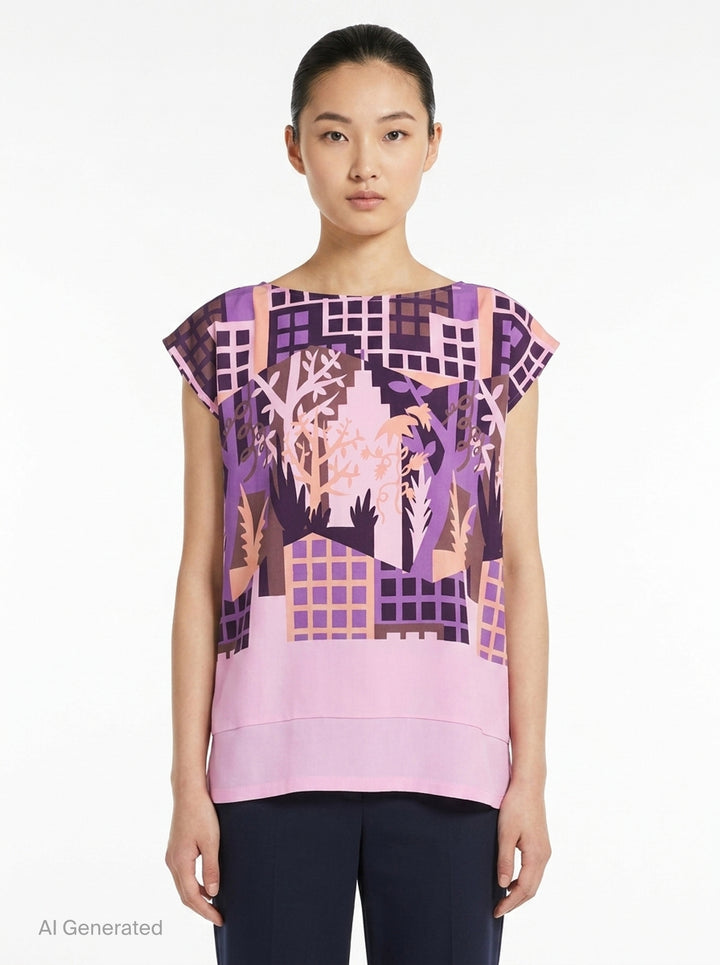 Building Print Cap Sleeve Top | me Issey Miyake | Club21 - front