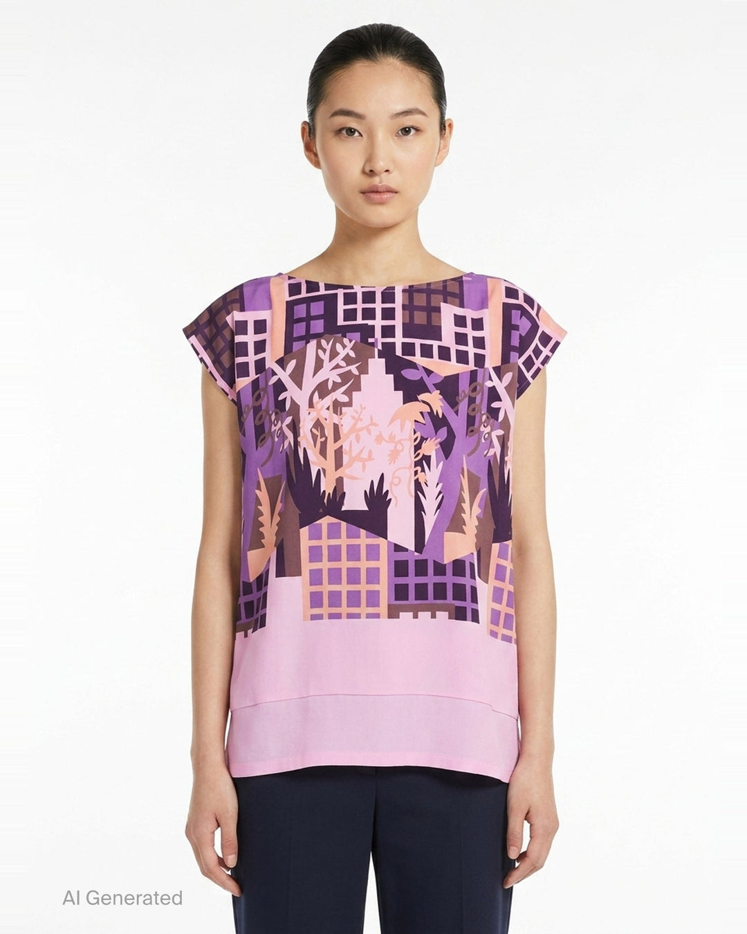 Building Print Cap Sleeve Top | me Issey Miyake | Club21 - front