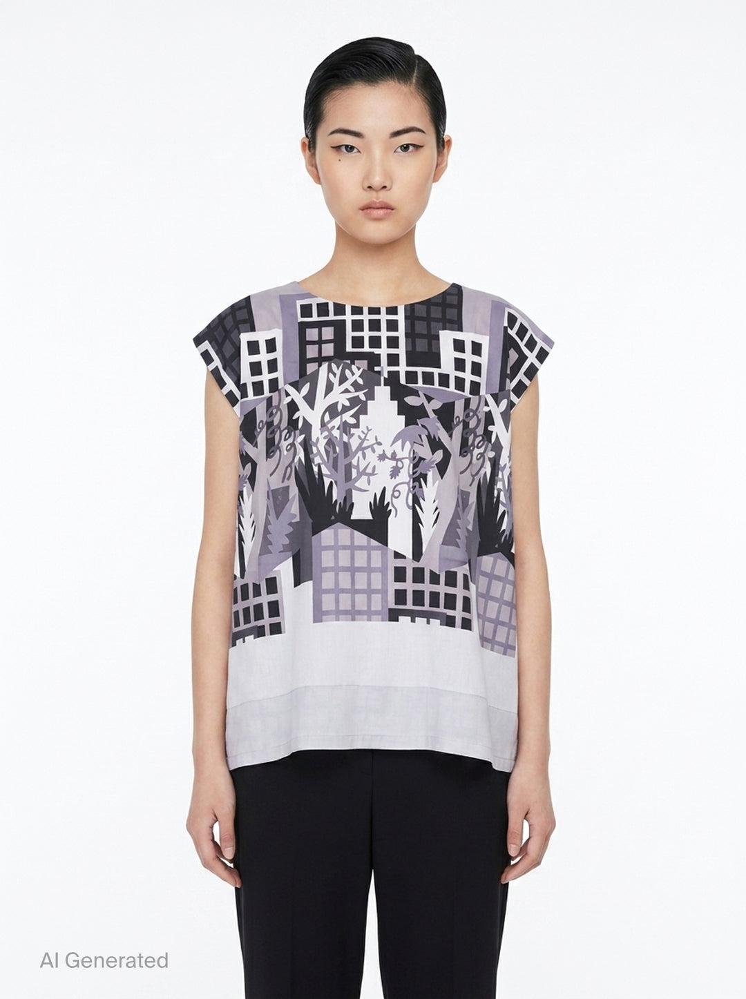 Building Print Cap Sleeve Top | me Issey Miyake | Club21 - front