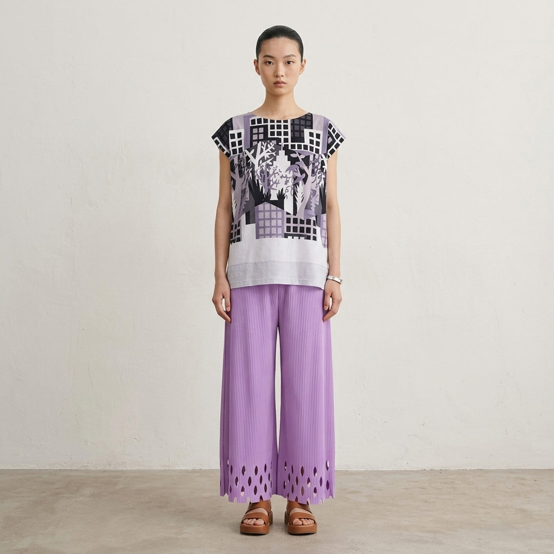 Building Print Cap Sleeve Top | me Issey Miyake | Club21 - lifestyle