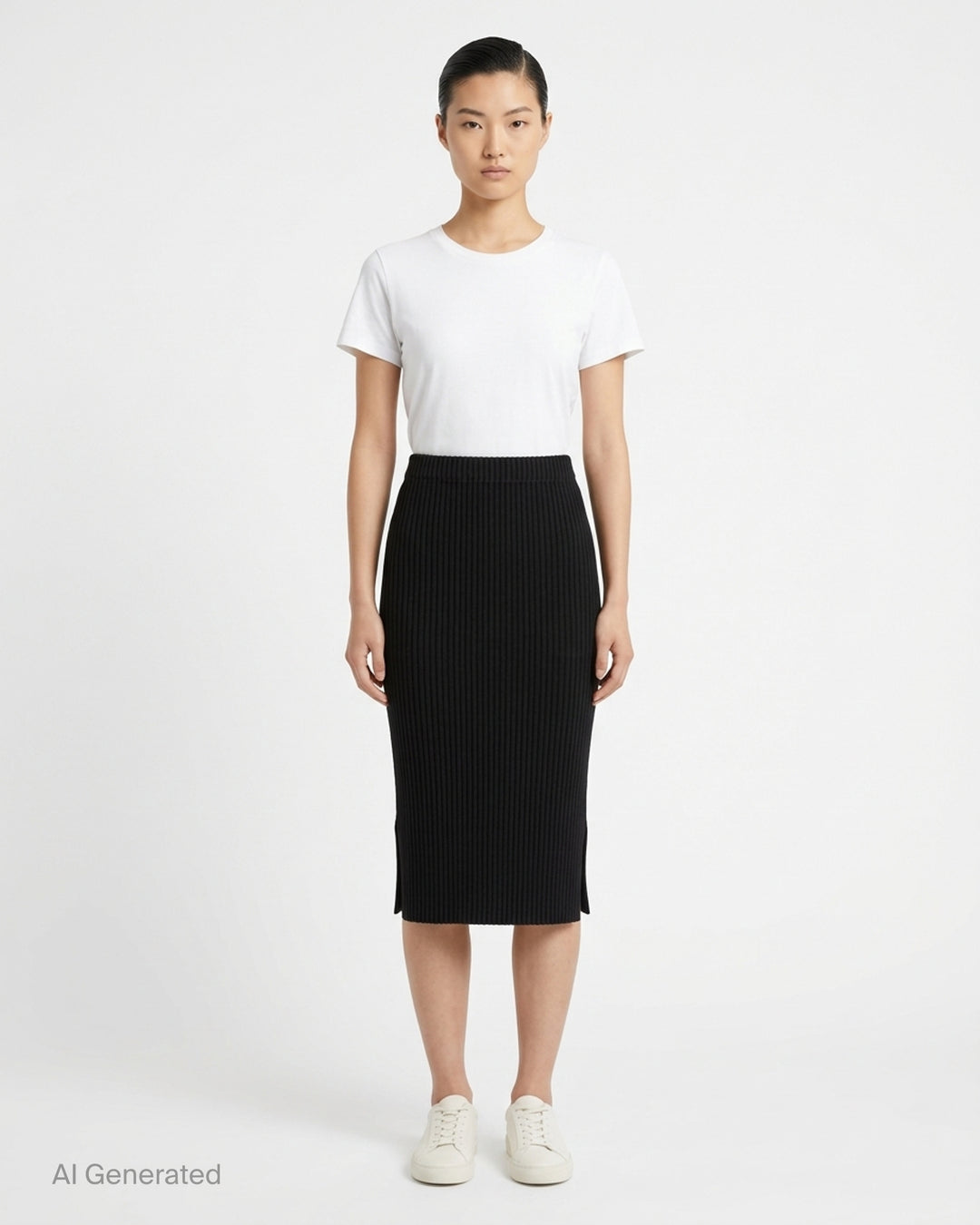 me Issey Miyake Corduroy Pleats midi skirt in plum purple with fine vertical ribbed pleats and an elasticated waistband, shown front view - front