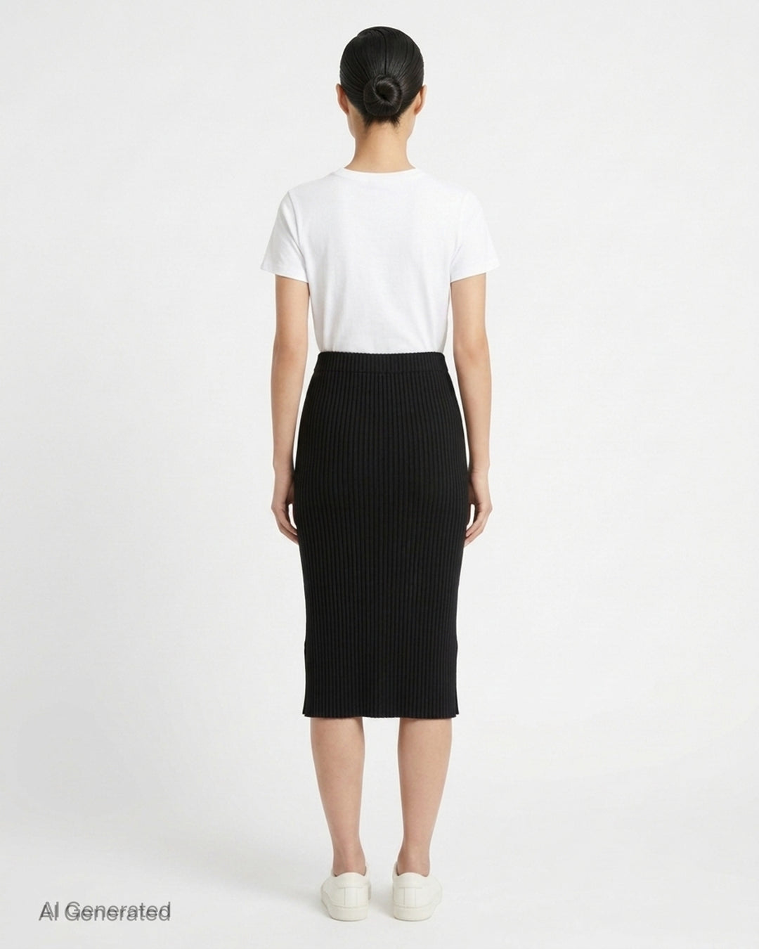 me Issey Miyake Corduroy Pleats midi skirt in plum purple with fine vertical ribbed pleats and an elasticated waistband, shown front view - back