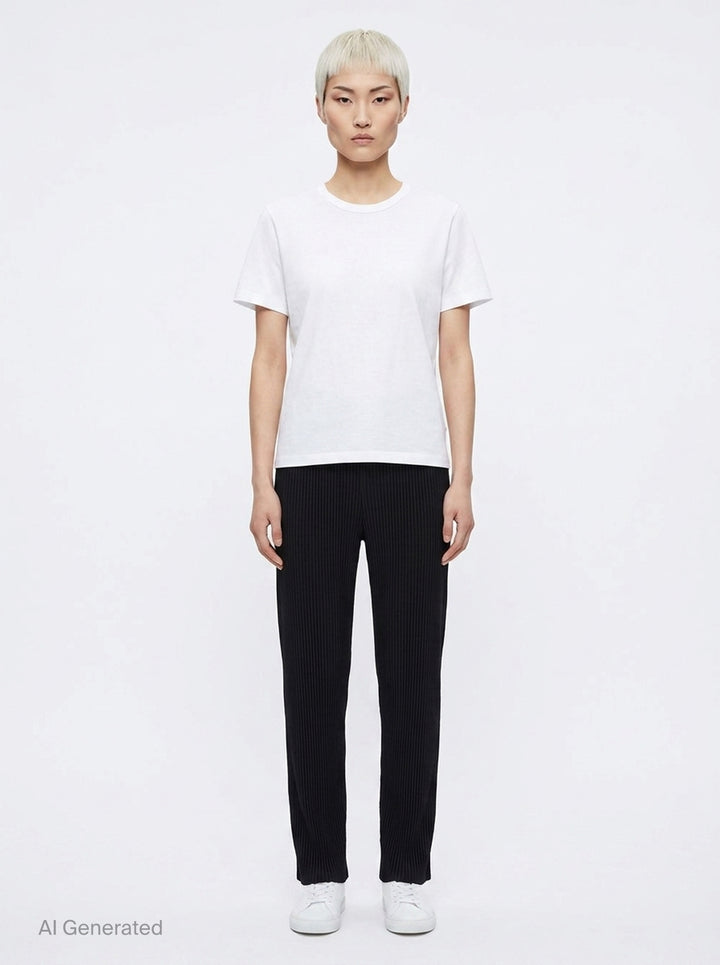 Fine Knit Pleats Black Pants | me Issey Miyake | Club21 - front
