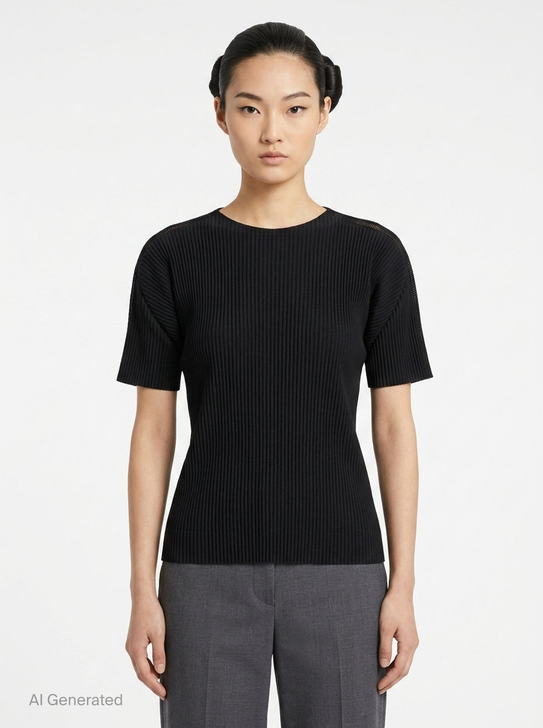 Fine Knit Pleats Black Shirt | me Issey Miyake | Club21 - front