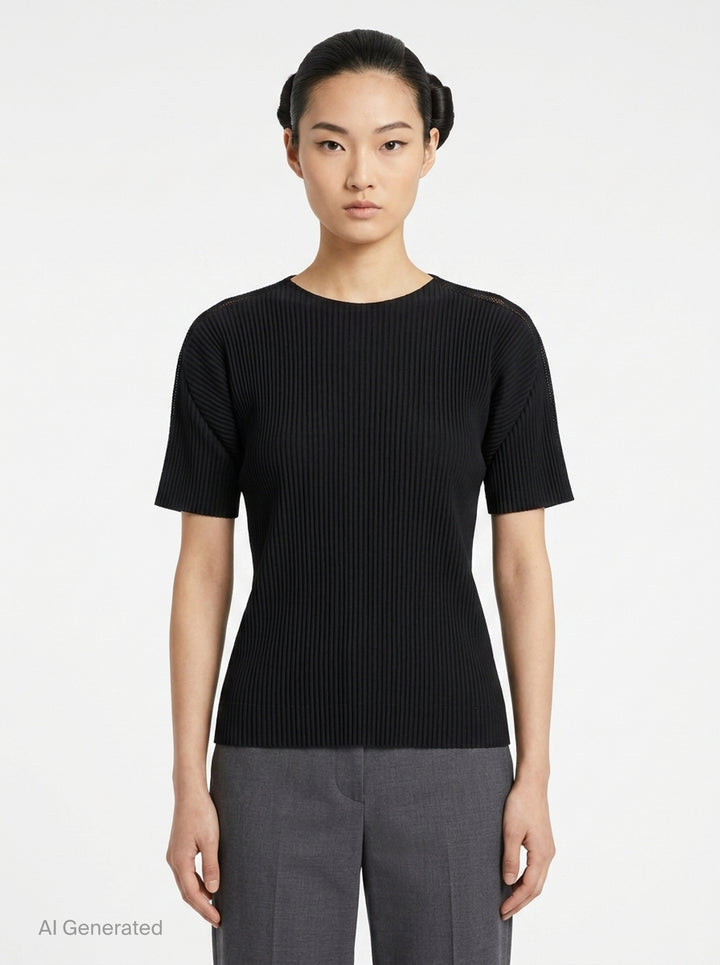 Fine Knit Pleats Black Shirt | me Issey Miyake | Club21 - front