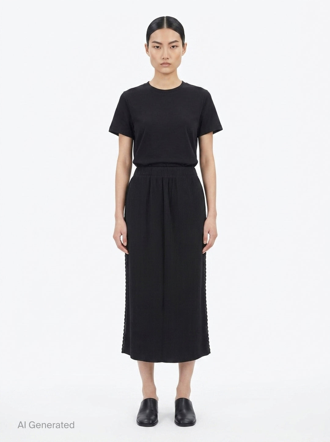 Fine Knit Pleats Black Skirt | me Issey Miyake | Club21 - front