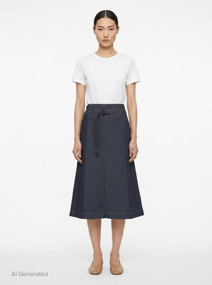 Flat Denim Midi Skirt | me Issey Miyake | Club21 - front