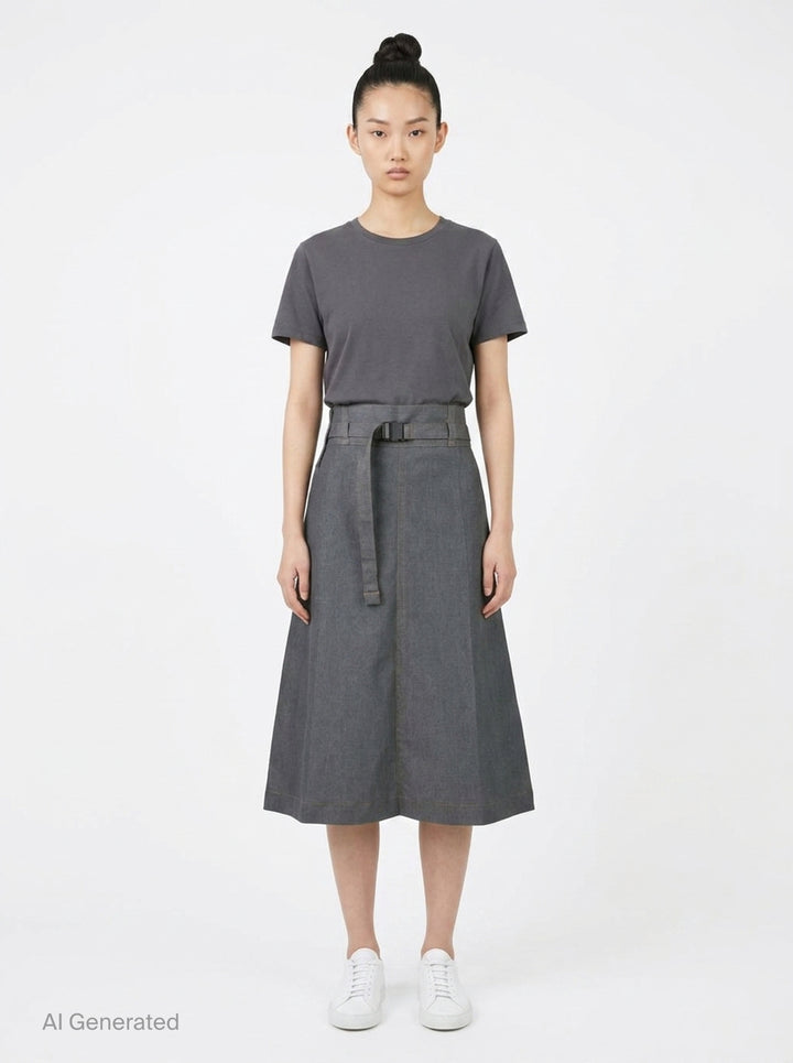 Flat Denim Midi Skirt | me Issey Miyake | Club21 - front