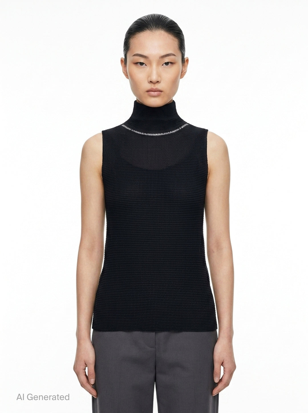 Knit Stretch Pleats Turtleneck Top | me Issey Miyake | Club21 - front