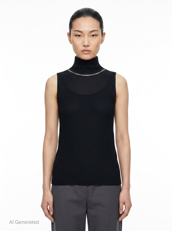 Knit Stretch Pleats Turtleneck Top | me Issey Miyake | Club21 - front