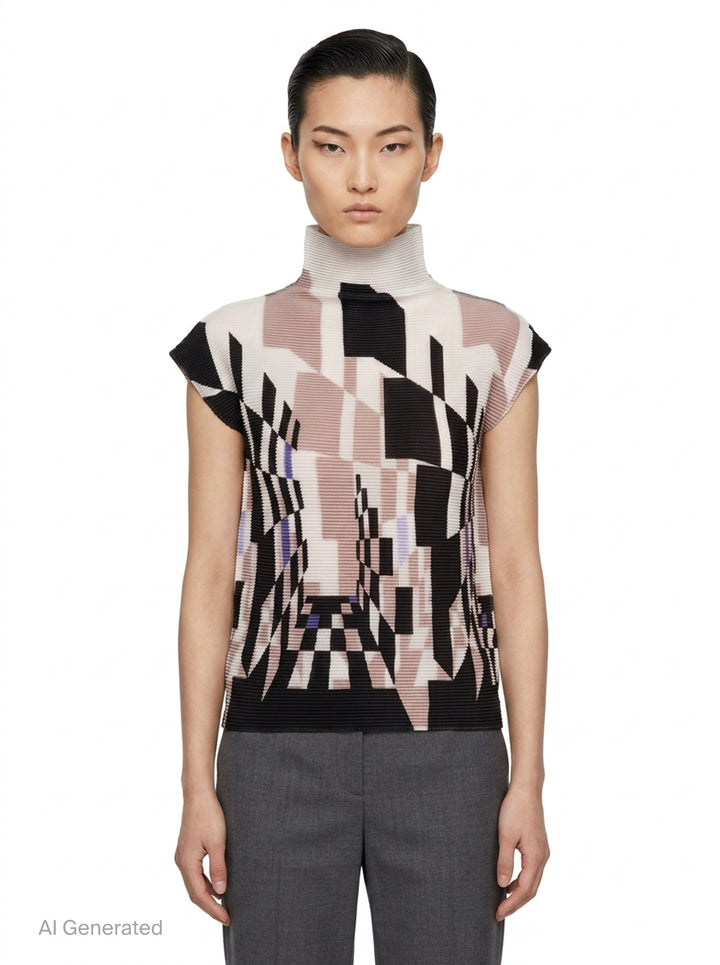 Perspective Sleeveless High Neck Top | me ISSEY MIYAKE | Club21 - front
