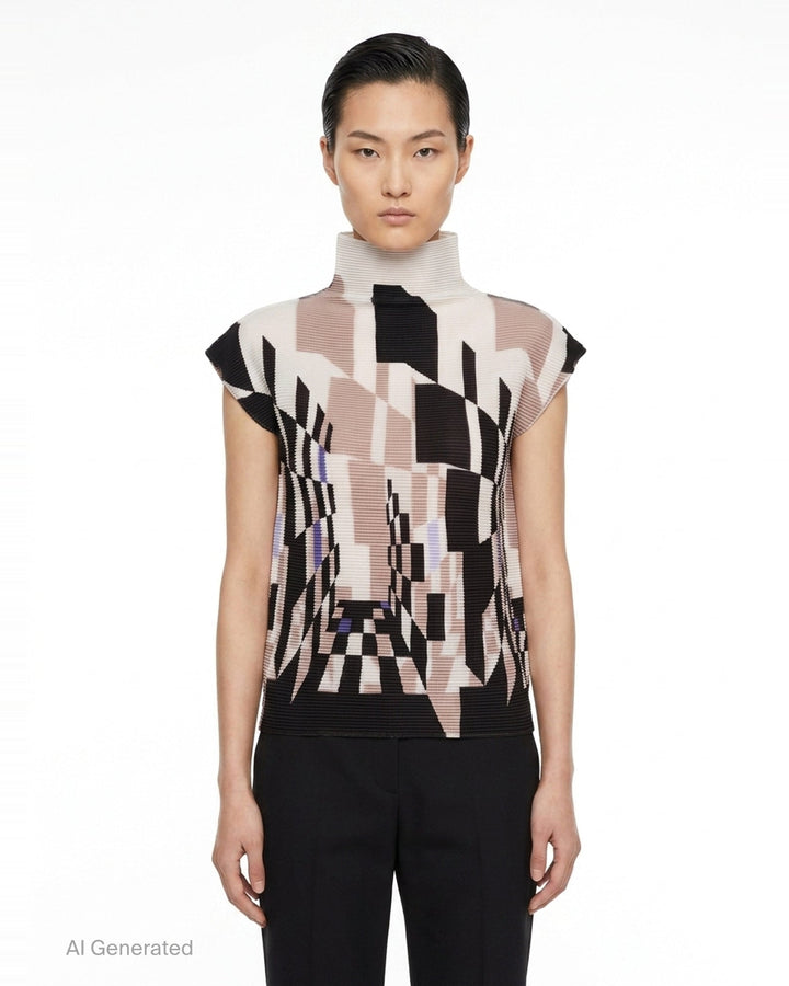 Perspective Sleeveless High Neck Top | me ISSEY MIYAKE | Club21 - front