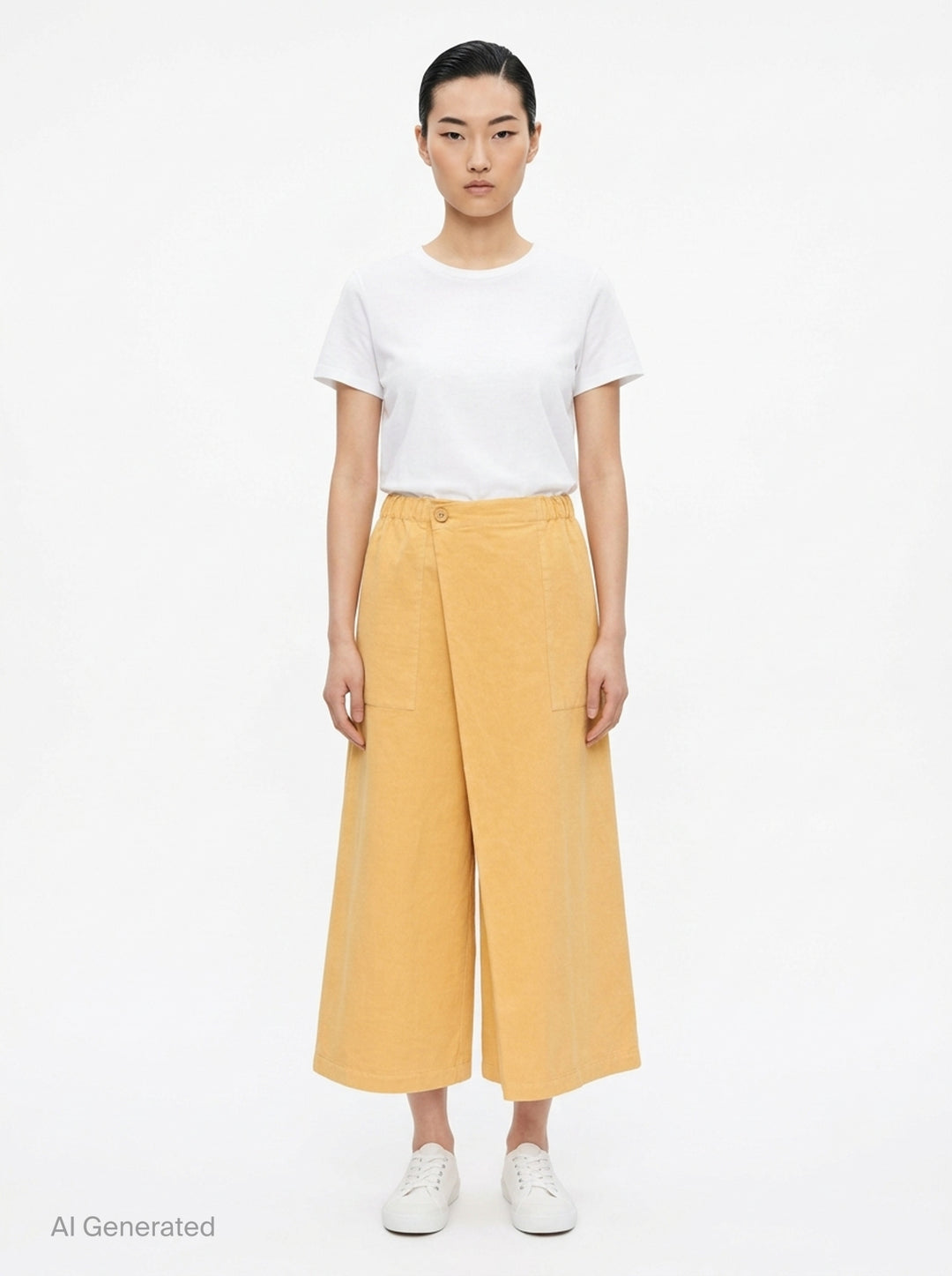 me Issey Miyake PINA CLOTH wide-leg pants in charcoal grey with a wrap-front panel, elasticated waist, and patch pockets - front
