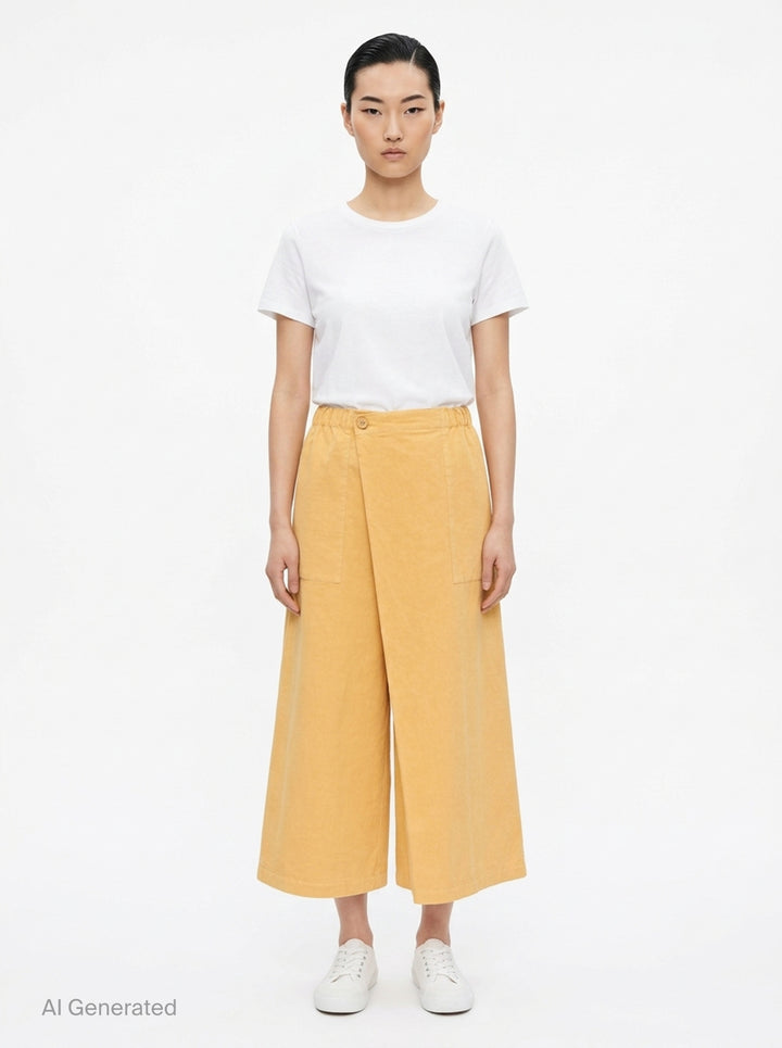 me Issey Miyake PINA CLOTH wide-leg pants in charcoal grey with a wrap-front panel, elasticated waist, and patch pockets - front