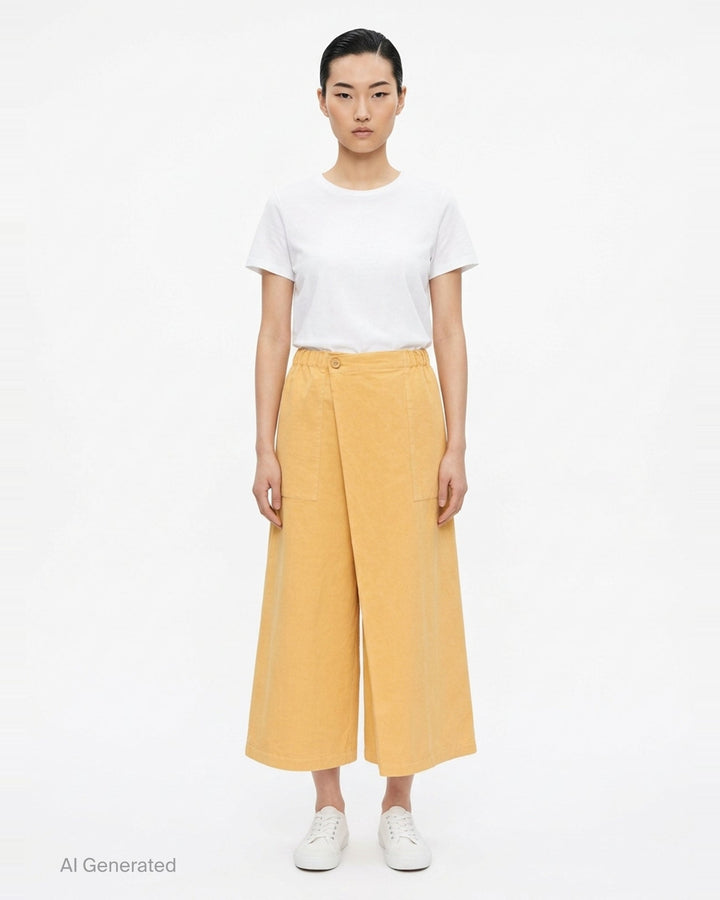 me Issey Miyake PINA CLOTH wide-leg pants in charcoal grey with a wrap-front panel, elasticated waist, and patch pockets - front