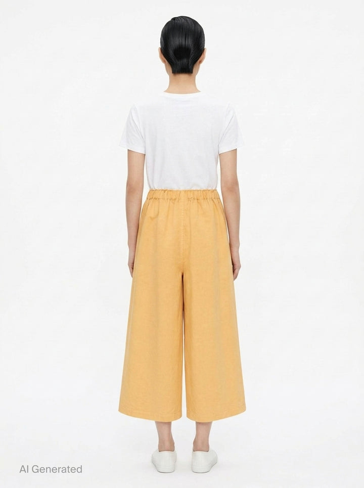 me Issey Miyake PINA CLOTH wide-leg pants in charcoal grey with a wrap-front panel, elasticated waist, and patch pockets - back