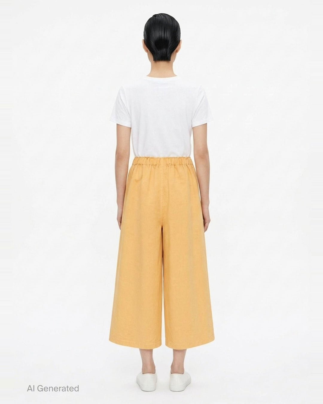 me Issey Miyake PINA CLOTH wide-leg pants in charcoal grey with a wrap-front panel, elasticated waist, and patch pockets - back