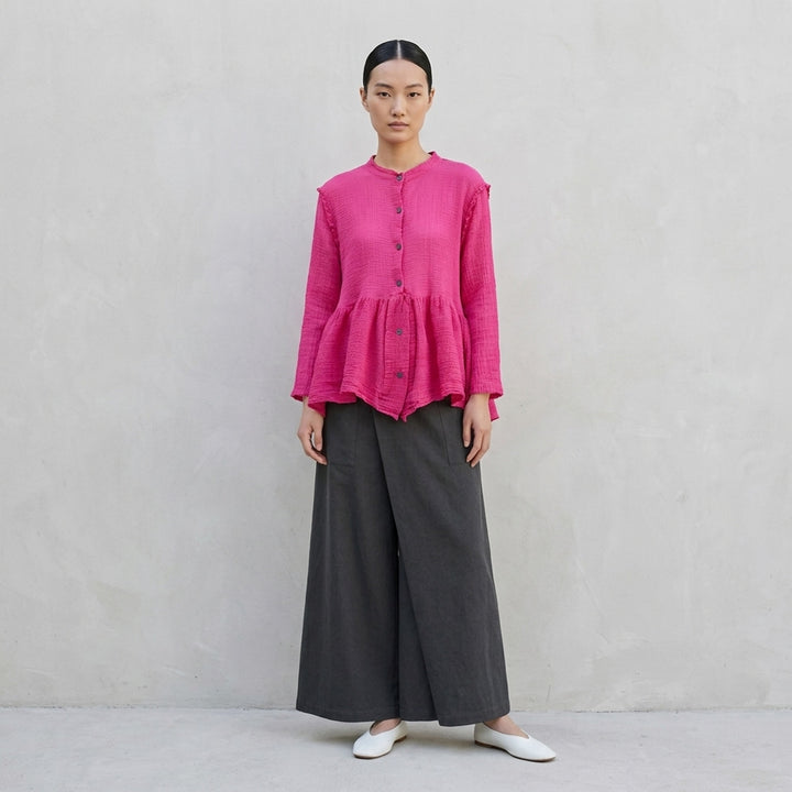 me Issey Miyake PINA CLOTH wide-leg pants in charcoal grey with a wrap-front panel, elasticated waist, and patch pockets - lifestyle