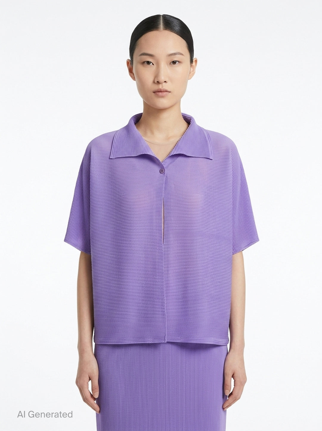 me Issey Miyake Square Stretch Pleats cardigan in black, featuring a boxy silhouette, spread collar, square micro-pleated texture, short sleeves, and single button front closure - front