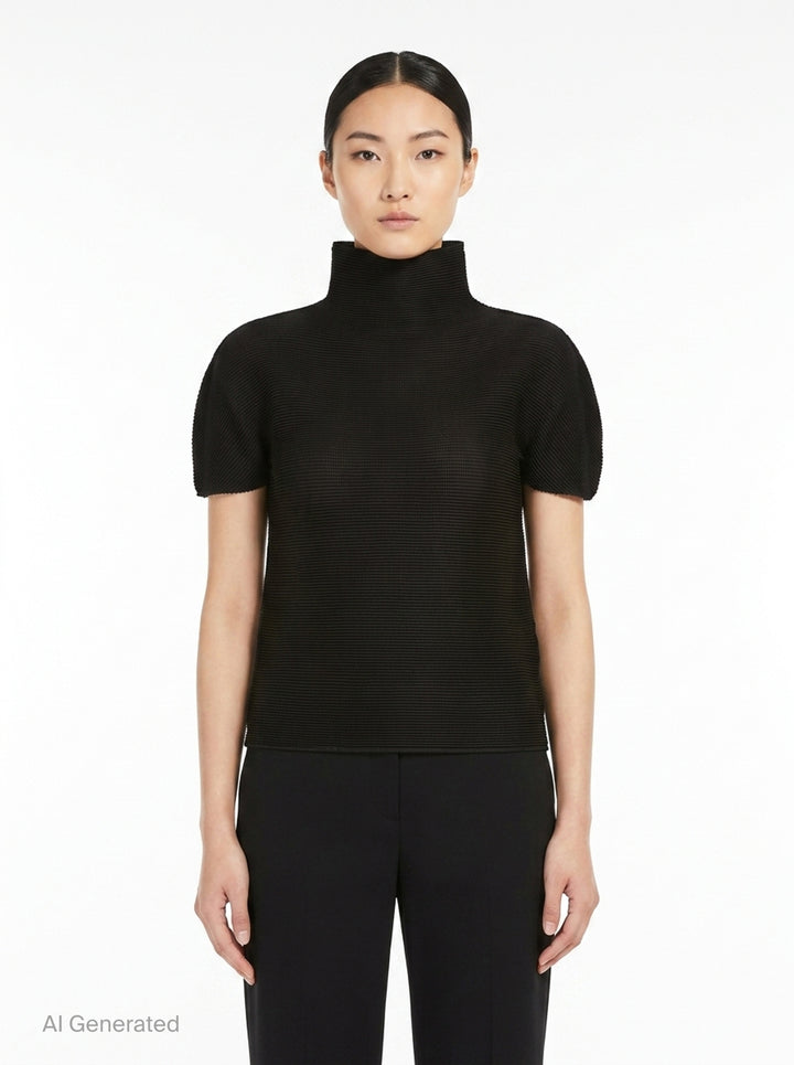 Stretch Pleats High Neck Top | me Issey Miyake | Club21 - front