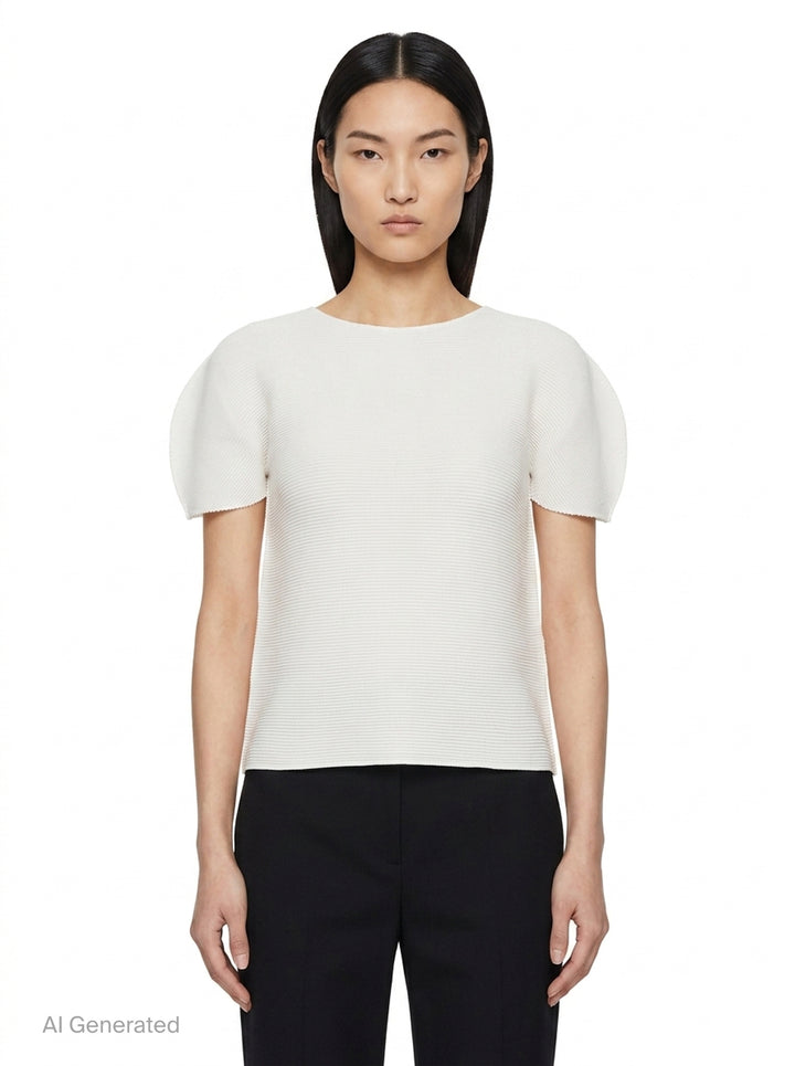 Stretch Pleats Round Neck Top | me Issey Miyake | Club21 - front