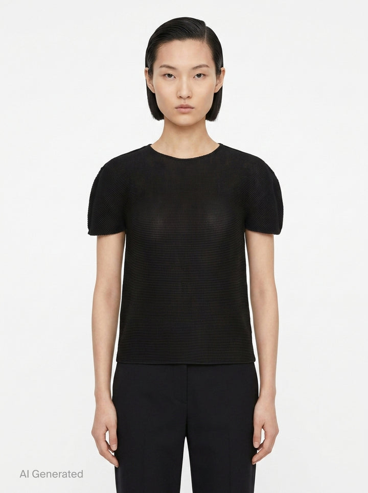 Stretch Pleats Round Neck Top | me Issey Miyake | Club21 - front