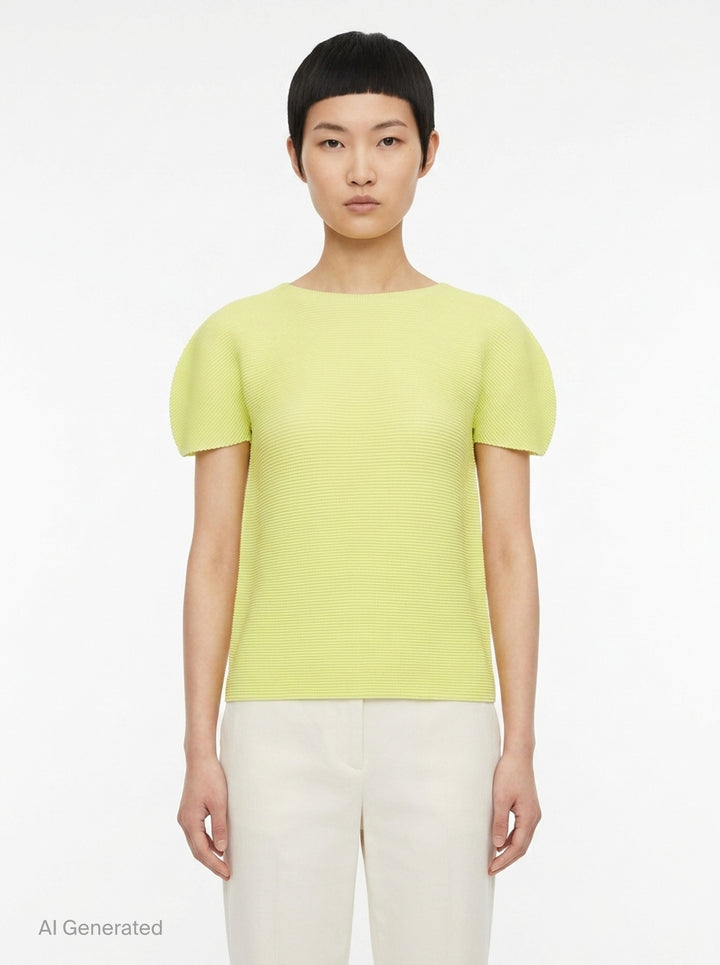 Stretch Pleats Short Sleeve Top | me Issey Miyake | Club21 - front