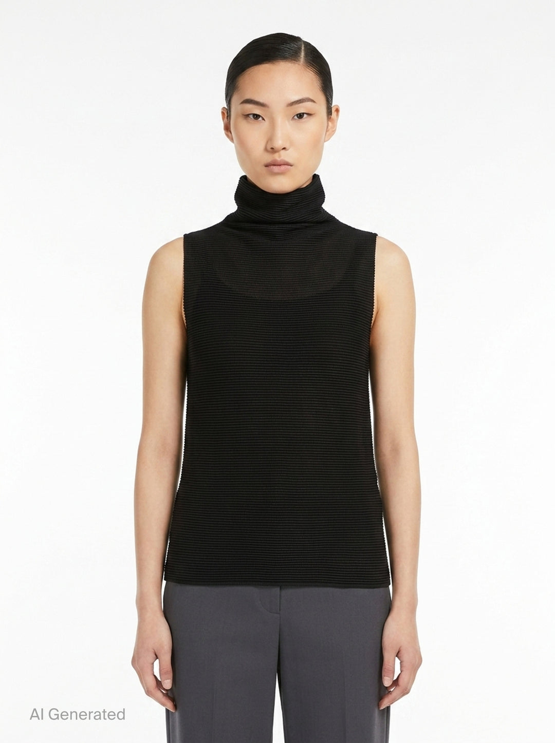 Stretch Pleats Sleeveless High Neck Top | me ISSEY MIYAKE | Club21 - front