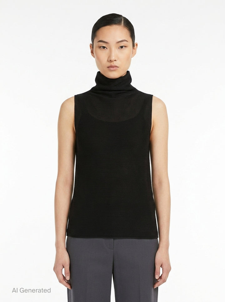 Stretch Pleats Sleeveless High Neck Top | me ISSEY MIYAKE | Club21 - front
