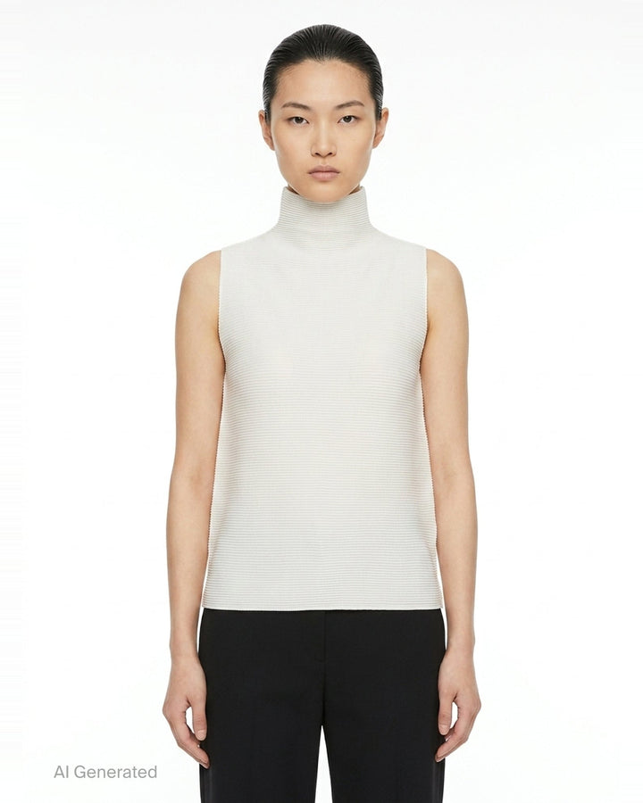 Stretch Pleats Sleeveless High Neck Top | me ISSEY MIYAKE | Club21 - front