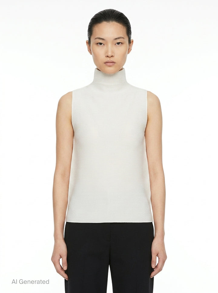 Stretch Pleats Sleeveless High Neck Top | me ISSEY MIYAKE | Club21 - front